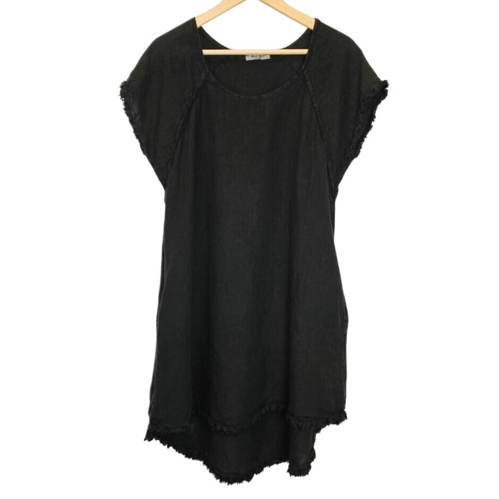 Meo Meli Italy 100% Linen Lagenlook‎ Tunic Dress Short Black Dress Size Medium ?